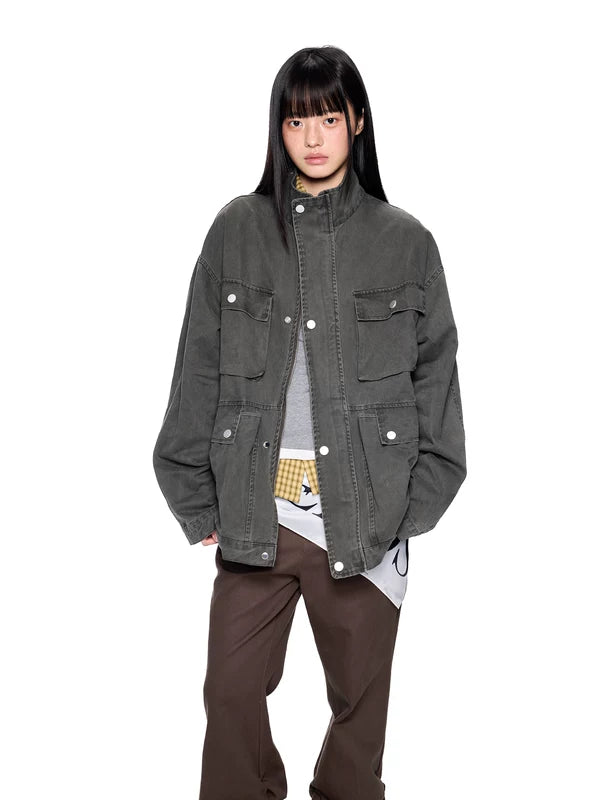 Giacca da lavoro oversize usurata con tasche 