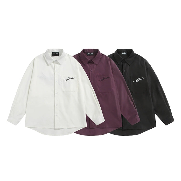 Long Sleeve Embroidered Pocket Casual Shirt