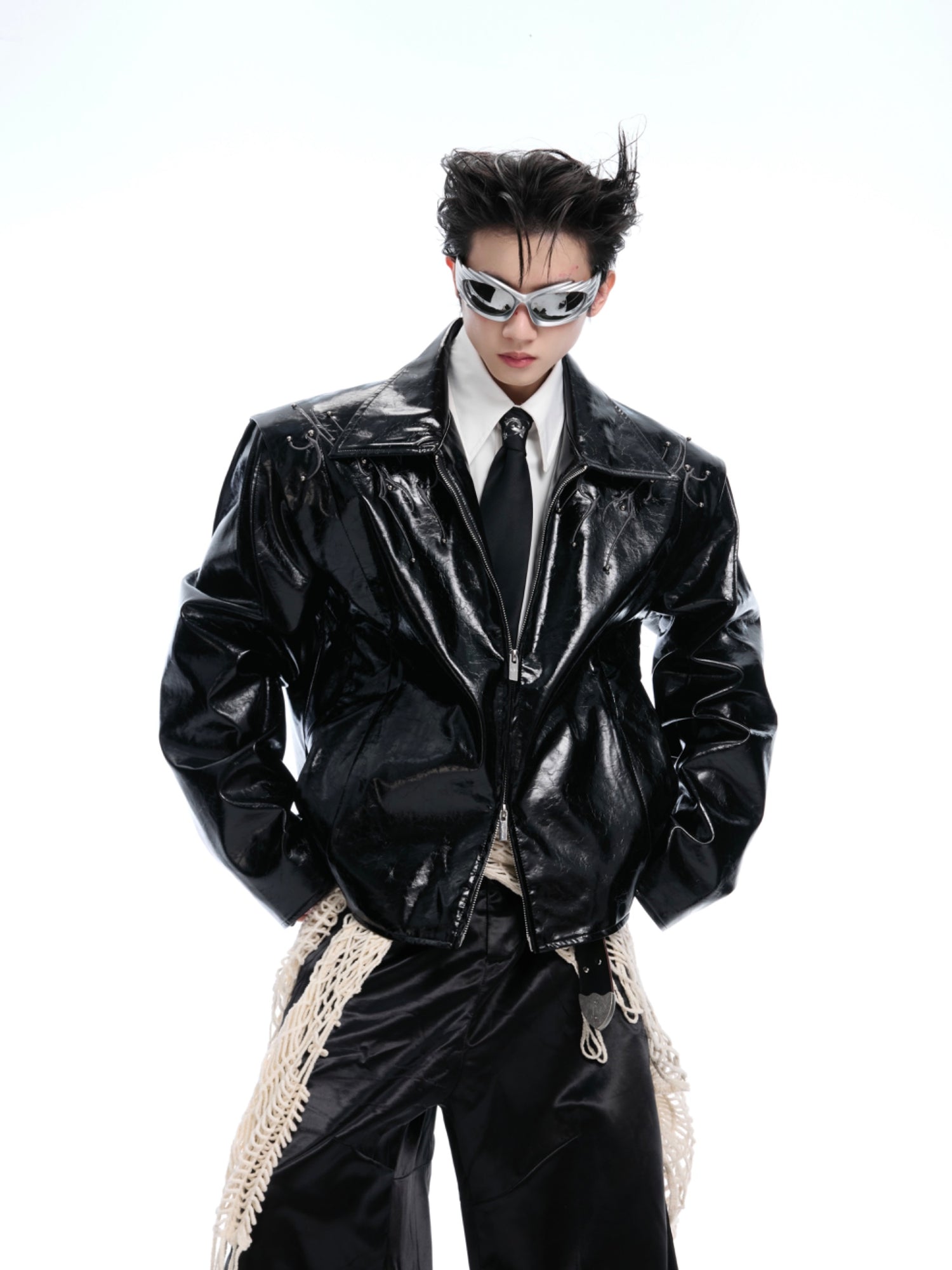 Rivet Embroidery Leather Jacket