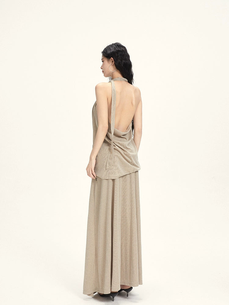 Halter Neck Backless Maxi Skirt