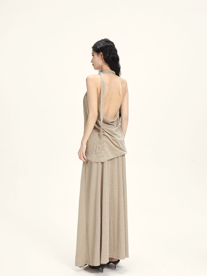 Halter Neck Backless Maxi Skirt