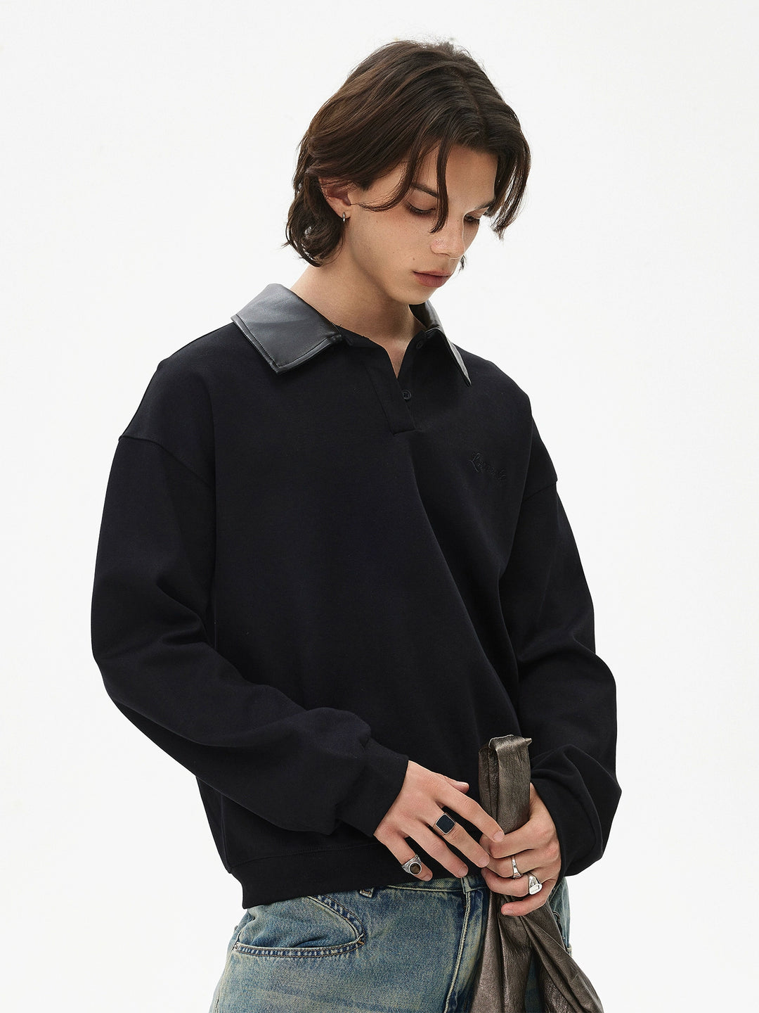 Henry Collar Long Sleeve Polo Sweatshirt