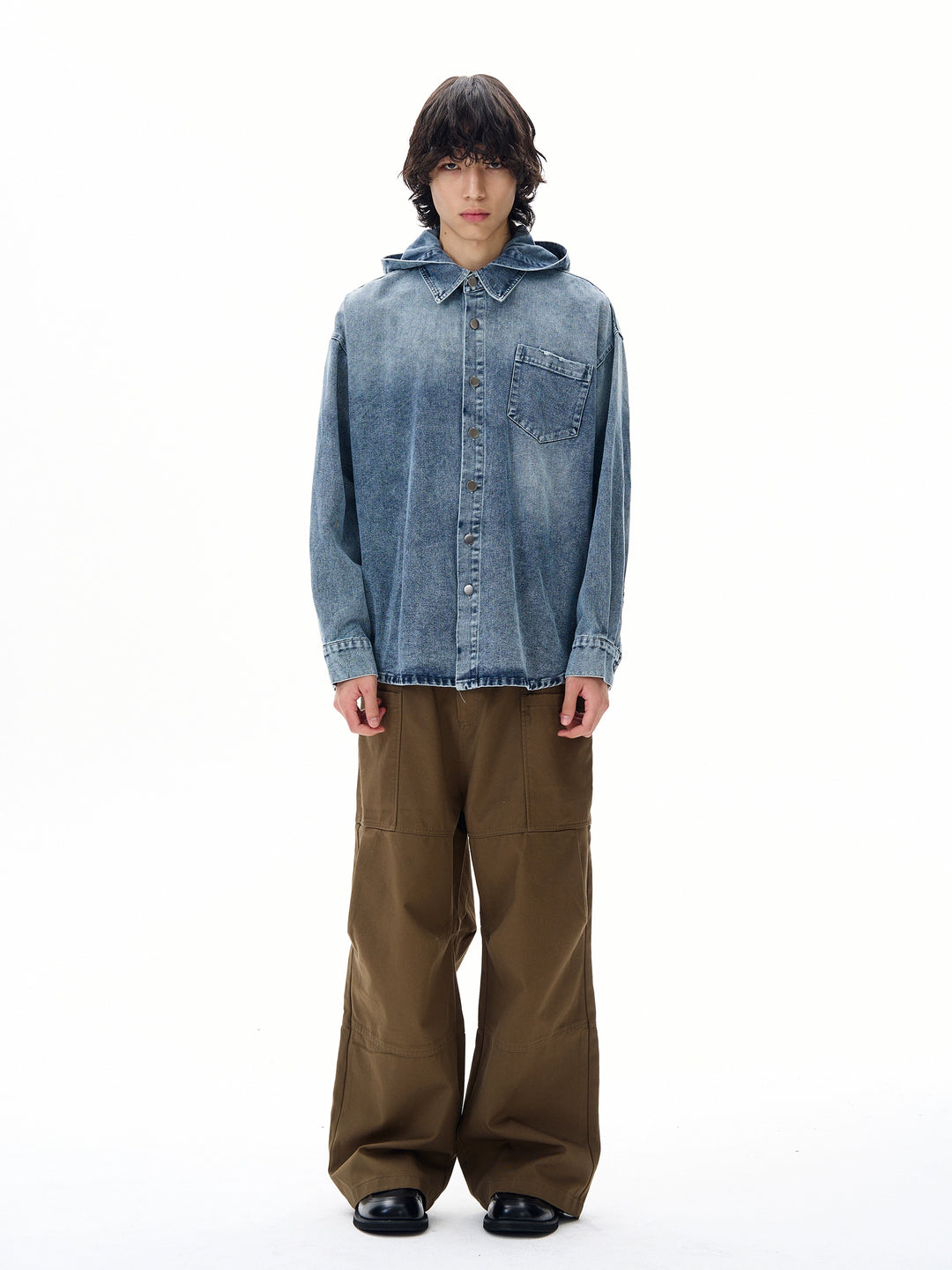 Giacca in denim con cappuccio e risvolto 