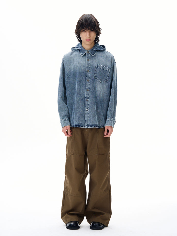 Giacca in denim con cappuccio e risvolto 