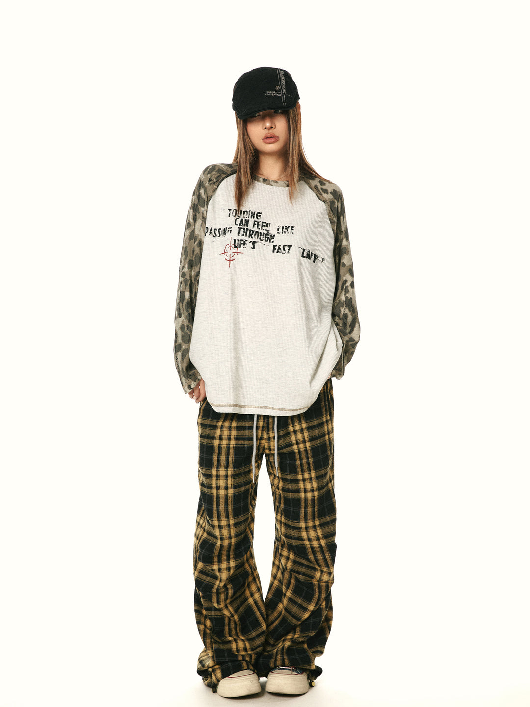 Retro Camouflage Raglan Sleeve Top