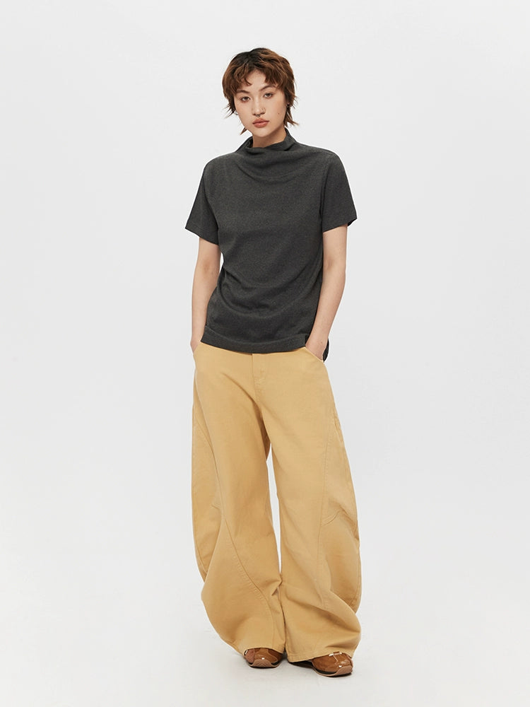 Short Sleeve Mock Neck Slim Turtleneck