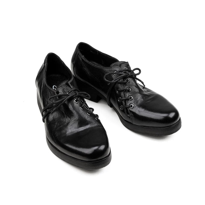 Washed Leather Pointed-Toe Side Lace Shoes