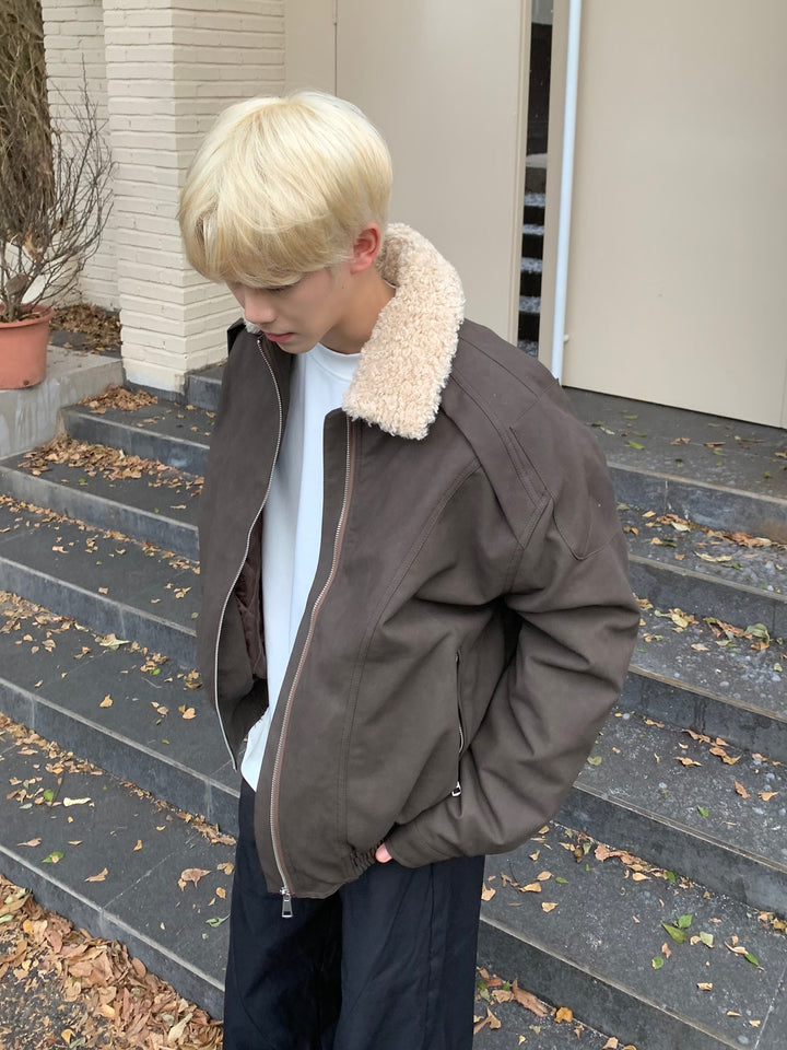 페이크 퍼 칼라 가죽 모터사이클 재킷 
