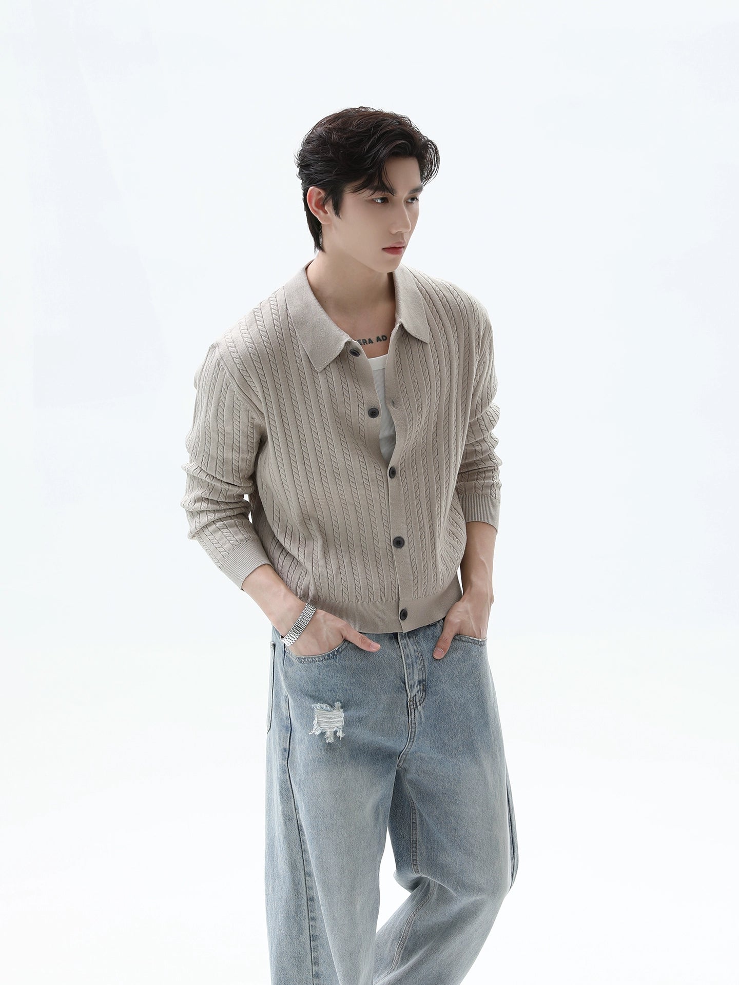 Kablo Örgü Yaka Hırka Ceket 