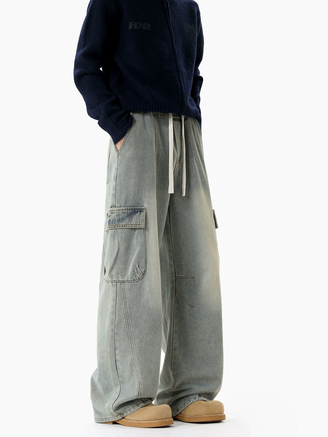 Jeans a gamba larga dritta strappati 