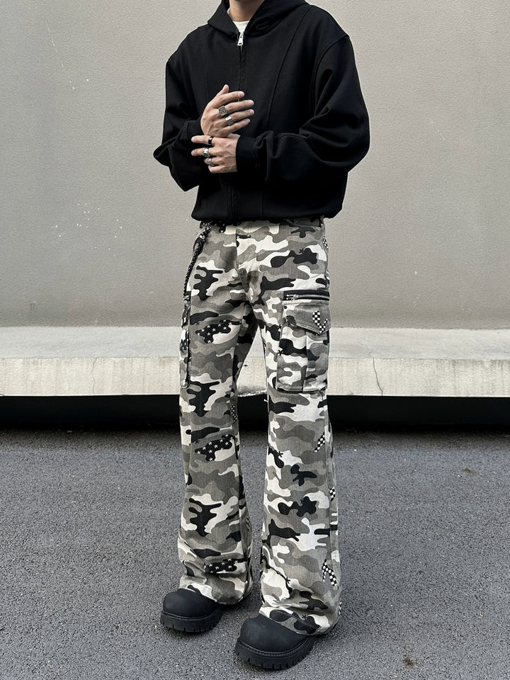 Camouflage Multi-Pocket Flared Pants