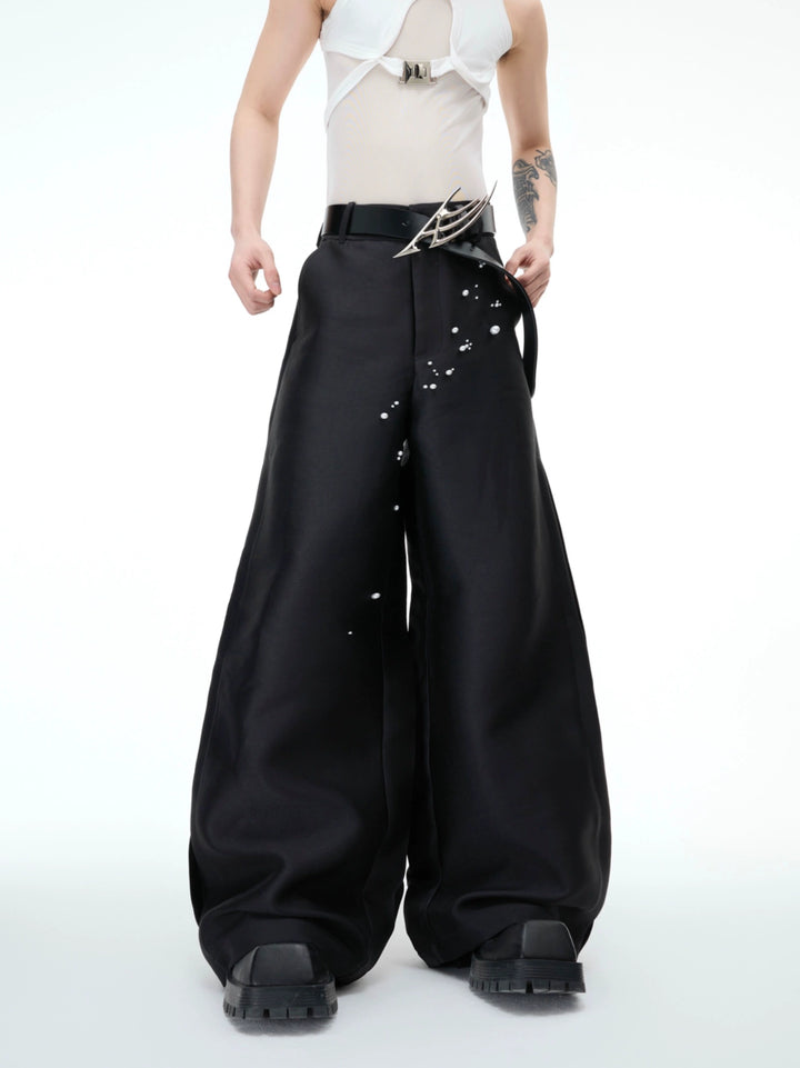 Pearl Decor Wide-Leg Casual Pants