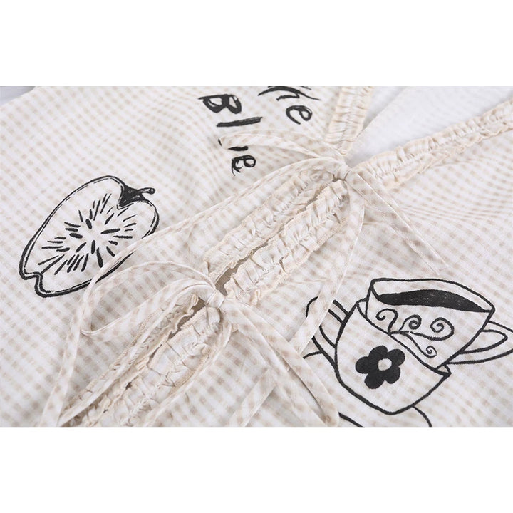 Plaid Tie-Front Printed Long Sleeve Shirt