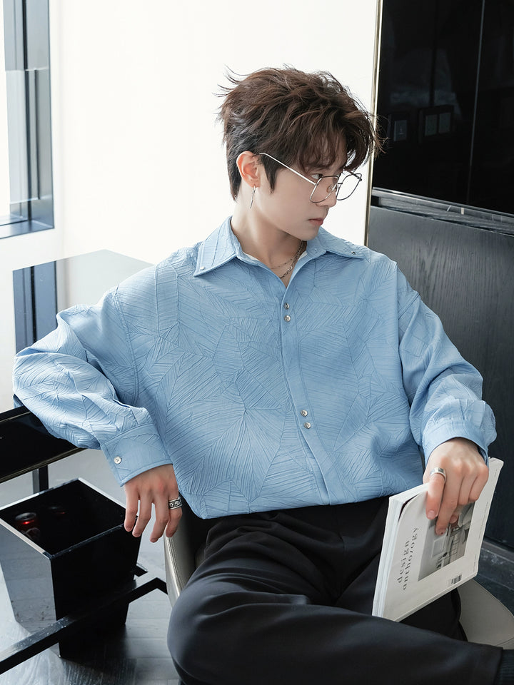 Camicia con colletto a motivo denim imitato 