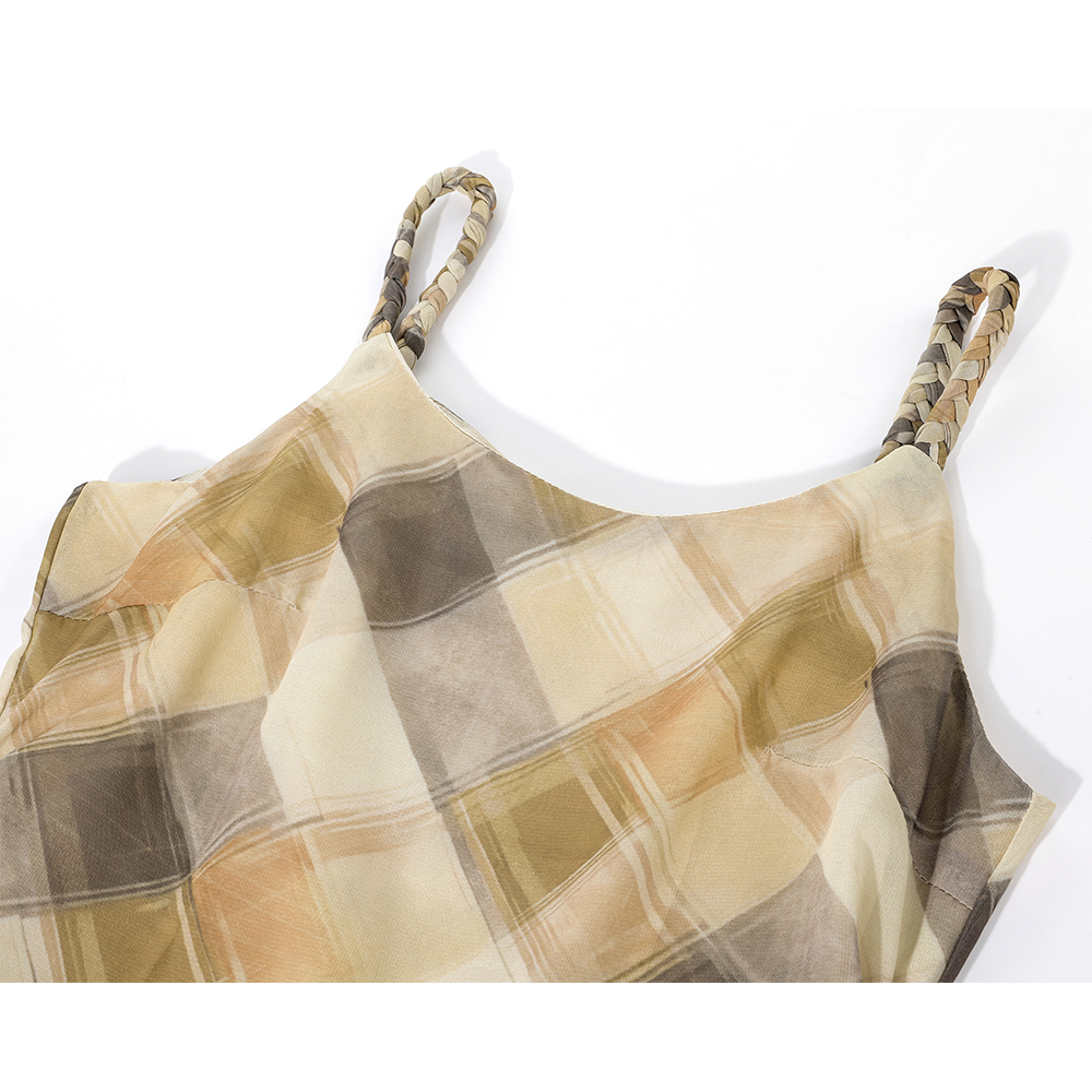 Haut en camisole asymétrique à volants en tartan 