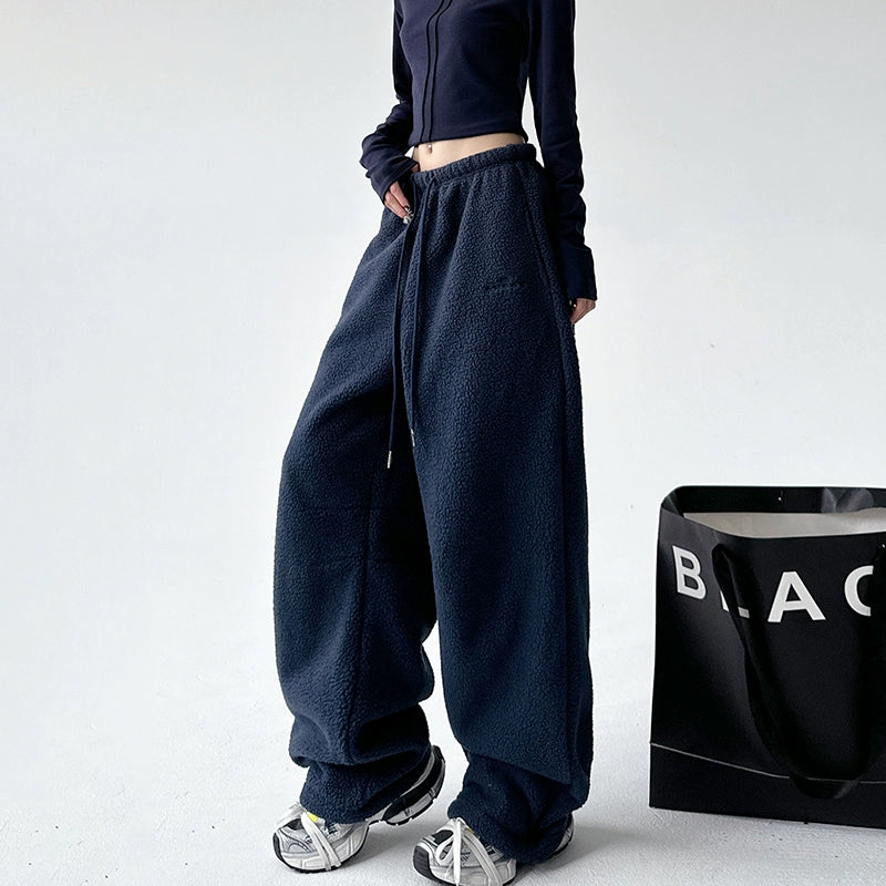 Bouclé Wool Drawstring Straight Leg Pants