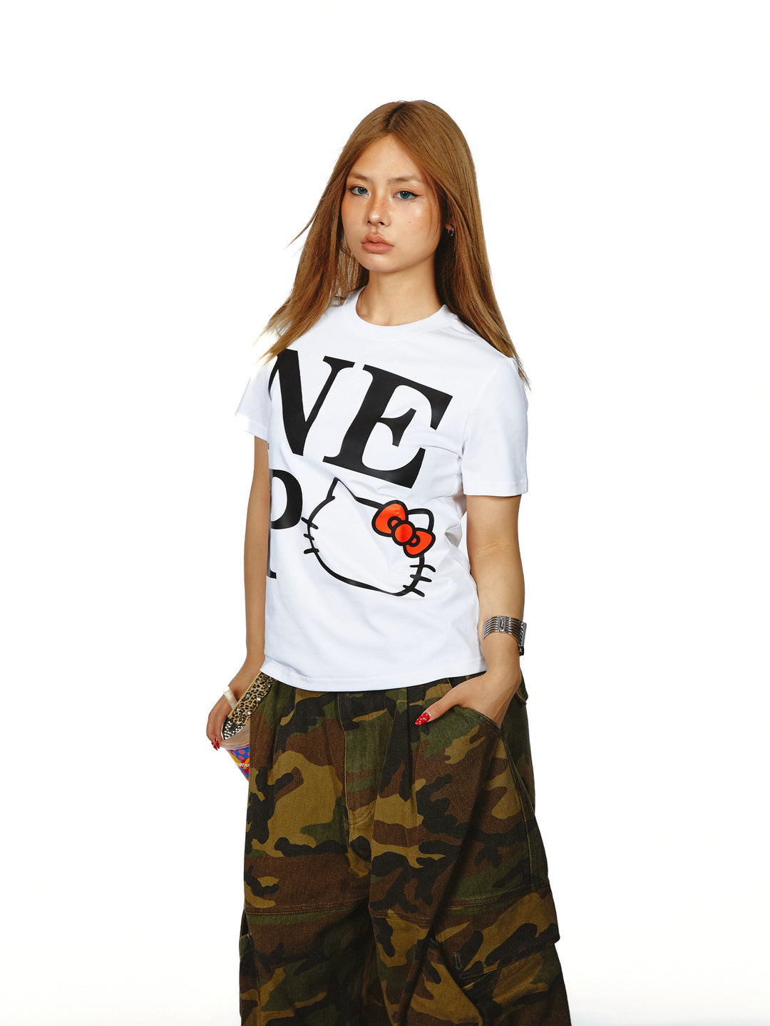 T-shirt à manches courtes avec impression de lettre de dessin animé 