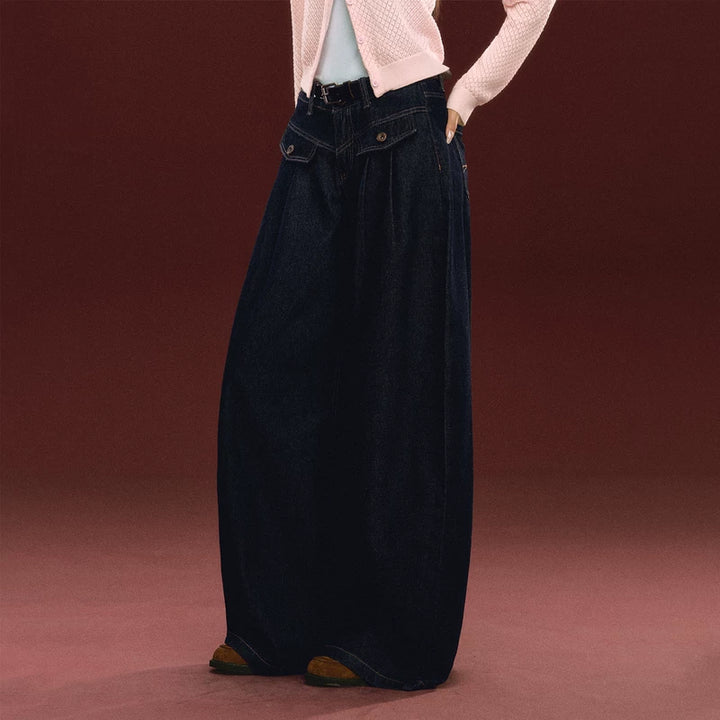 Pantalons en denim taille haute à jambes larges 