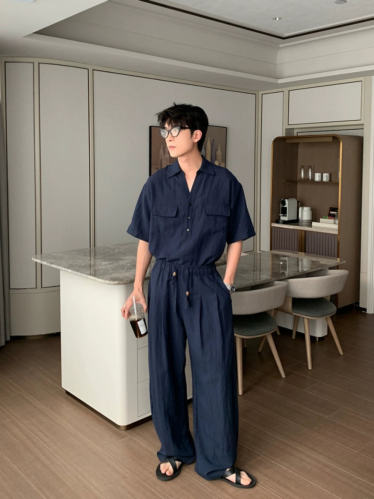 Leinen Kurzarmhemd und Hosen Set 