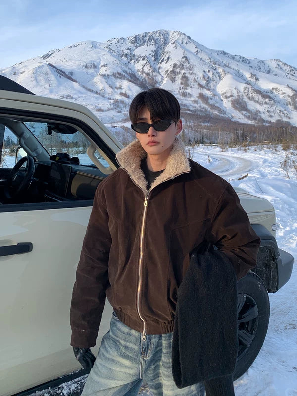 Winter Fleece Lined Stand Collar Jacket