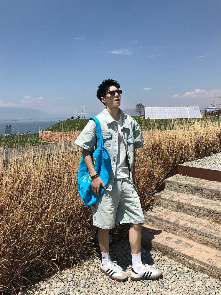 Denim Shirt and Shorts Set