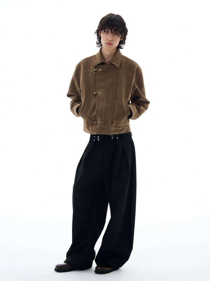 Black Wide-leg Pleated Trousers