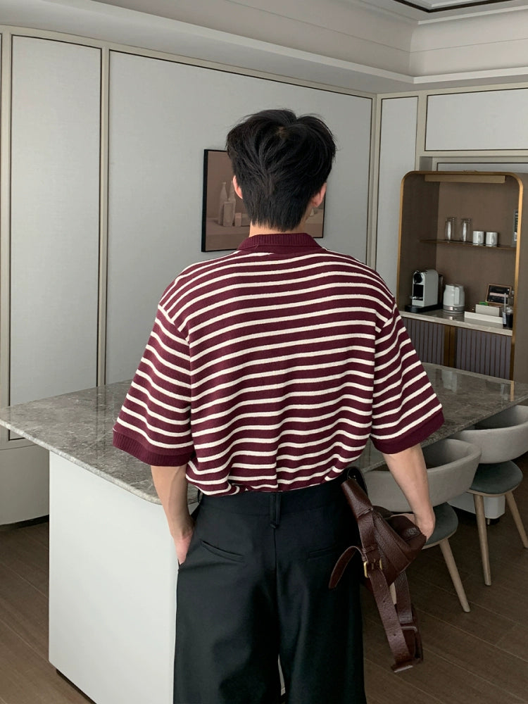 Striped Short Sleeve Cotton Knit Cardigan