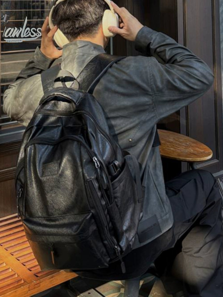 Black leather backpack