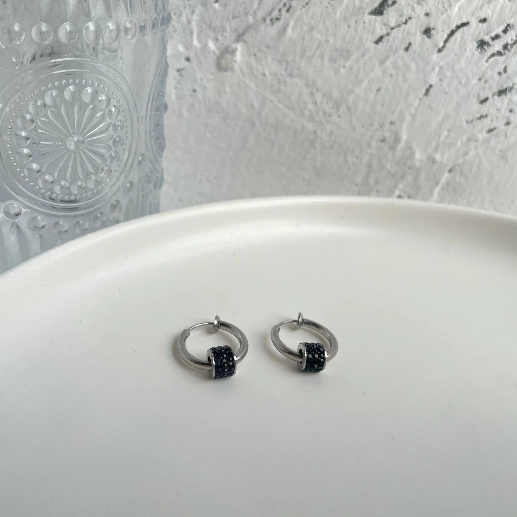 Titanium Steel Diamond Hoop Earrings