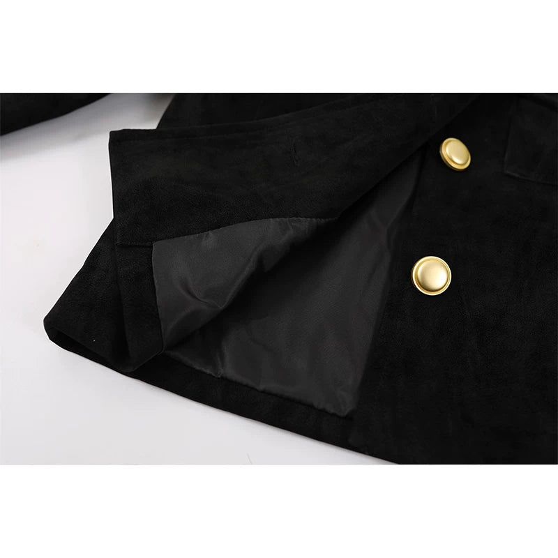 Flocked Suede Stand Collar Short Jacket