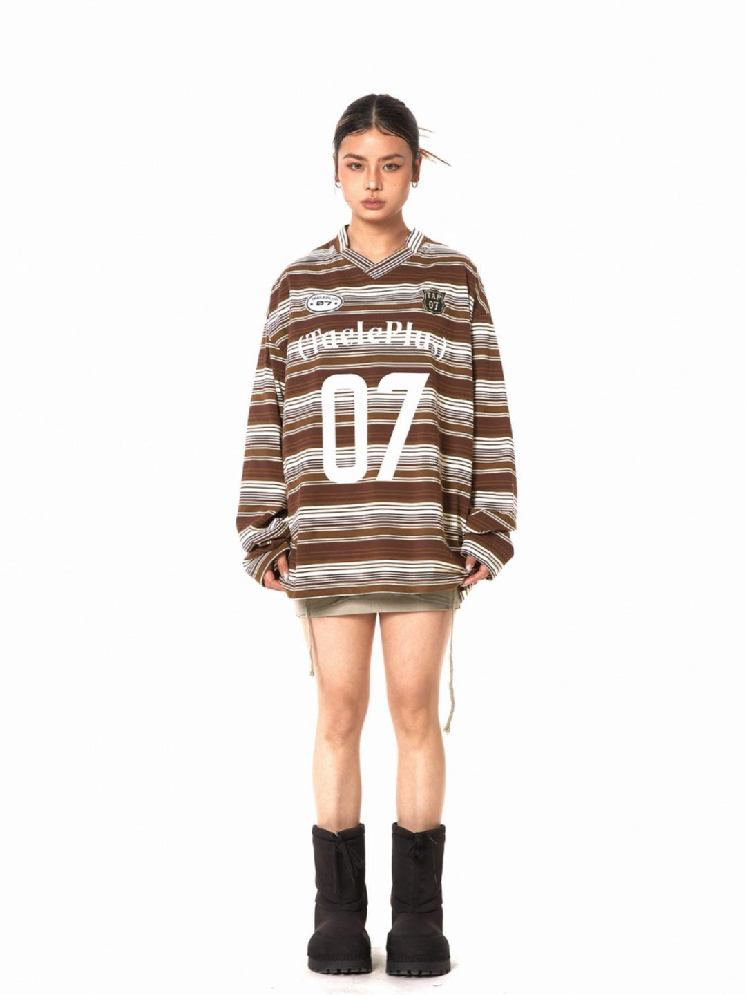 Striped Long-Sleeve Turtleneck Top