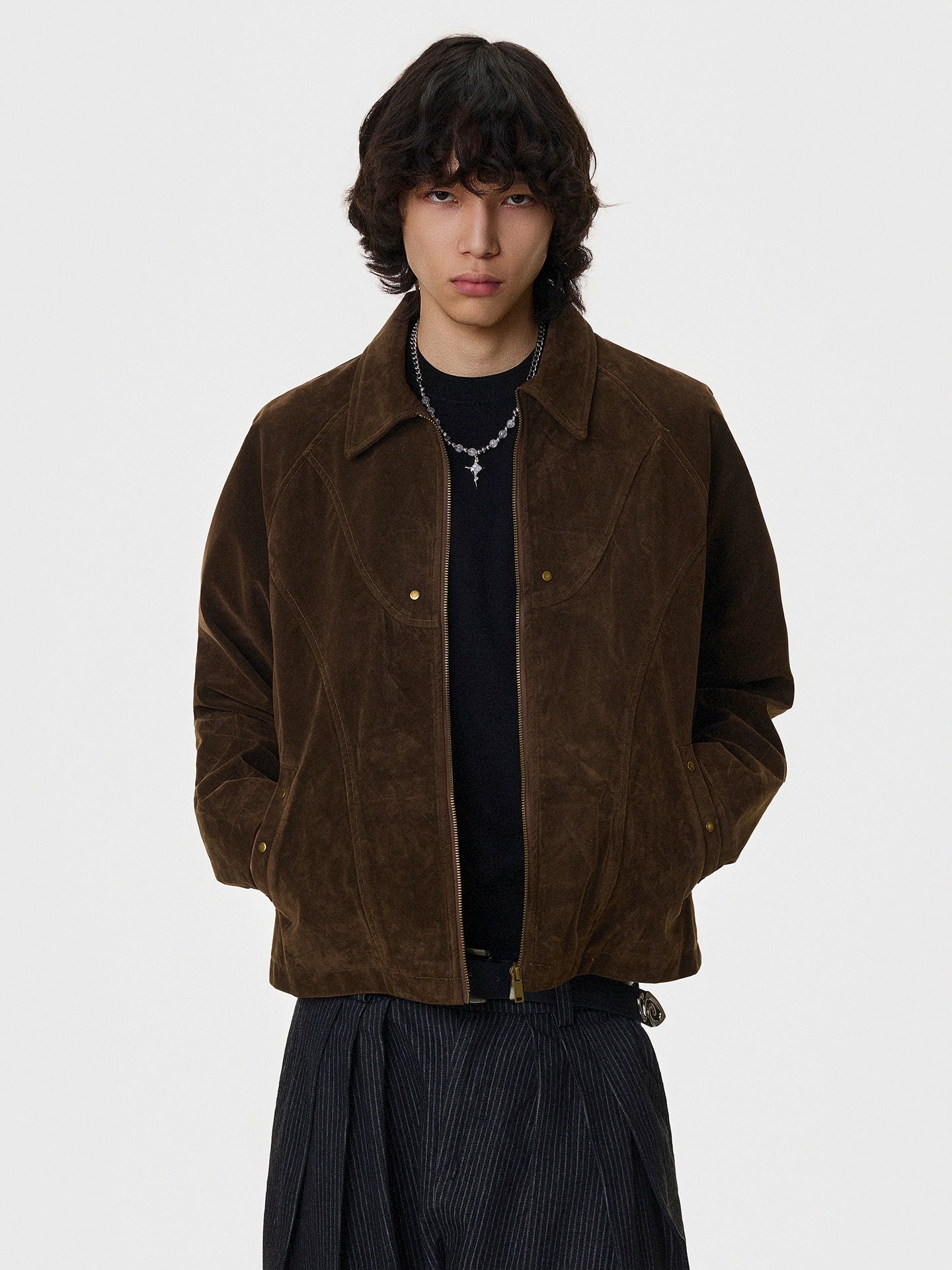 Kıvrılmış Süet Dekonstrüktif Fermuarlı Ceket 