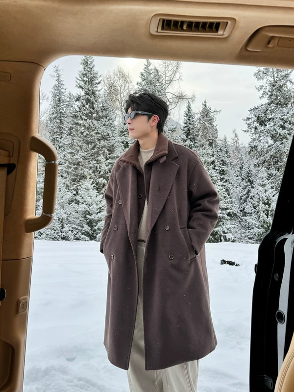 겨울 울 혼합 오버코트 긴 트렌치 
