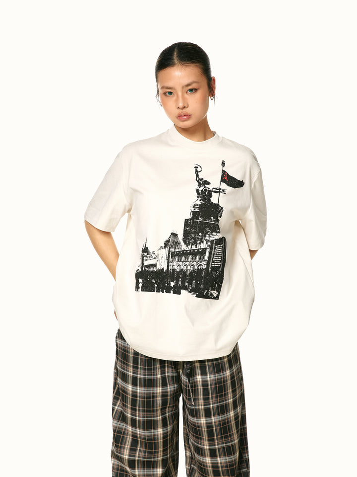 Retro Print Short-Sleeved Casual T-Shirt