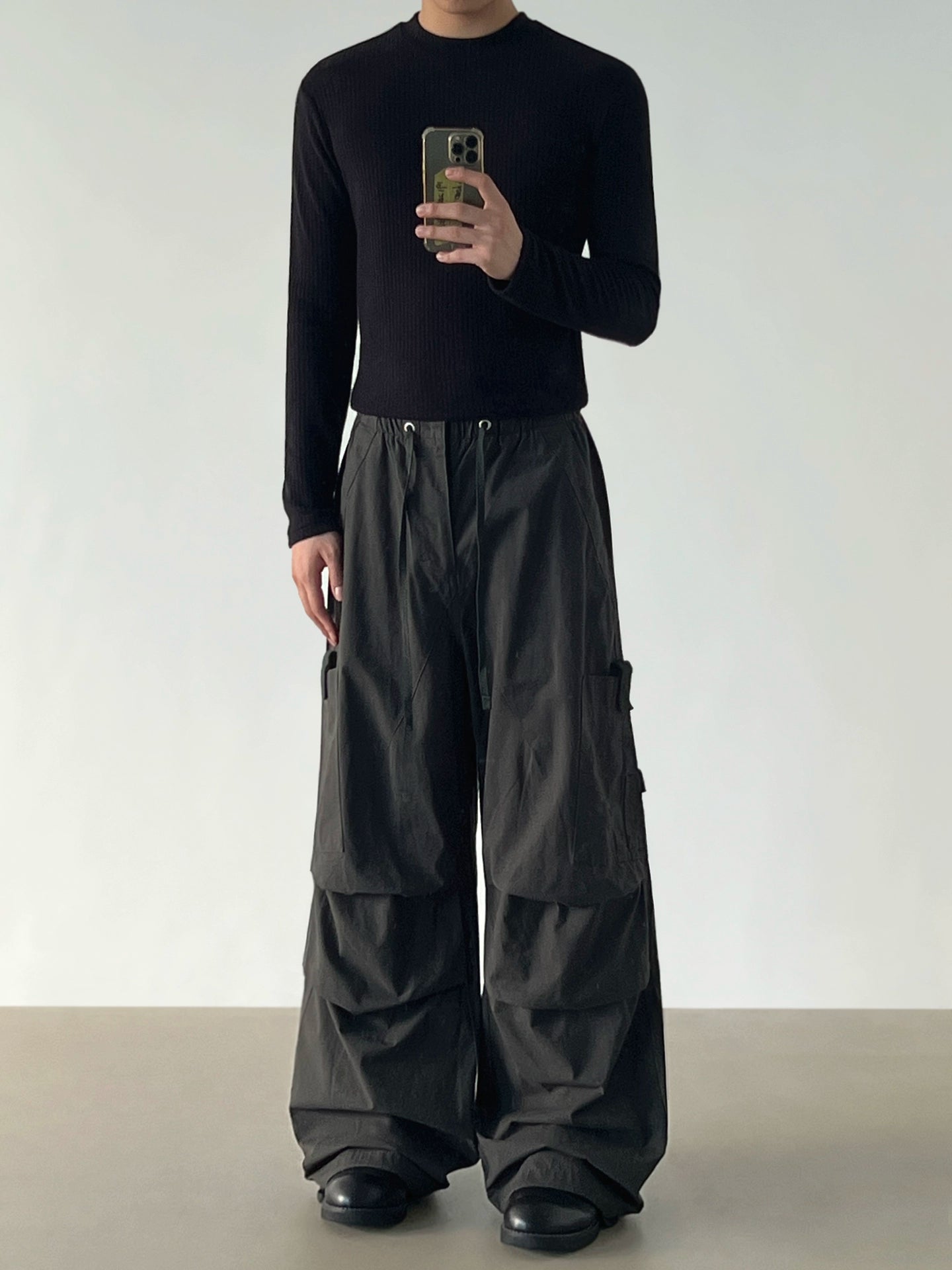 Plise Geniş Paça Kargo Pantolon, Bol Kesim 