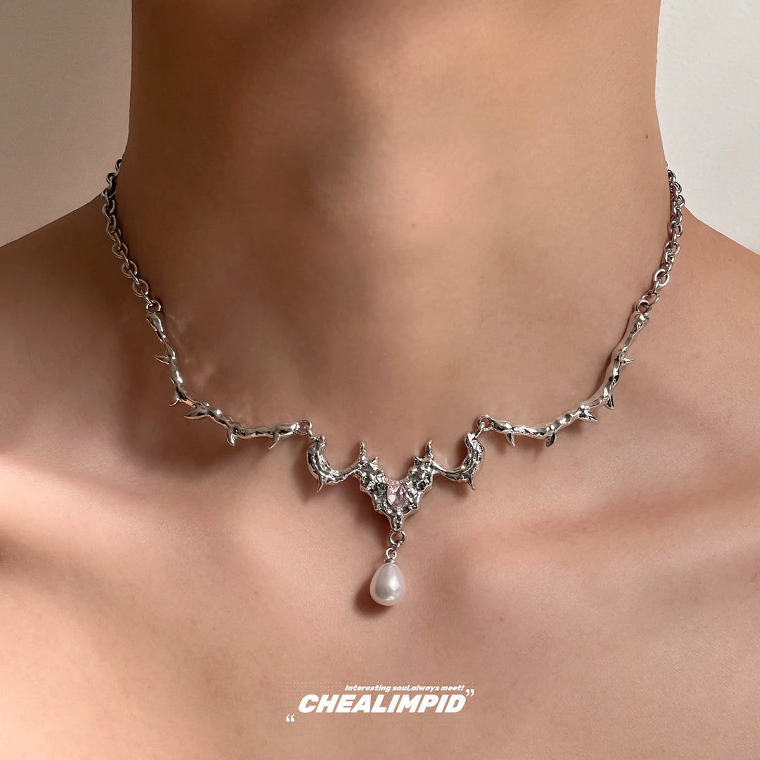 Pearl Thorn Heart Pendant Necklace