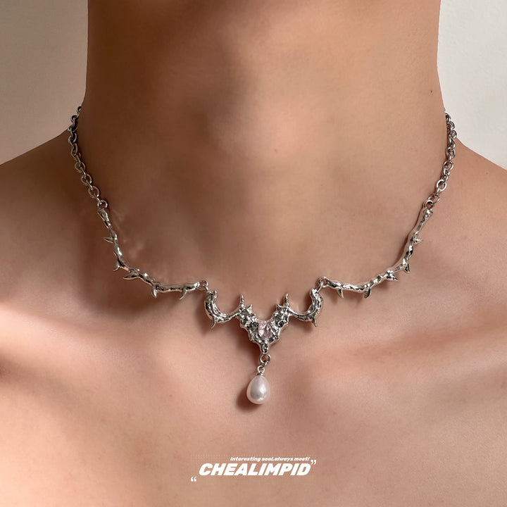 Pearl Thorn Heart Pendant Necklace
