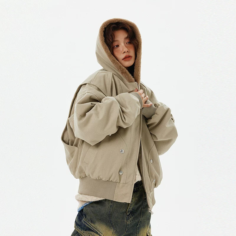 Kapuze Baumwollgefütterte Kunstpelzjacke 