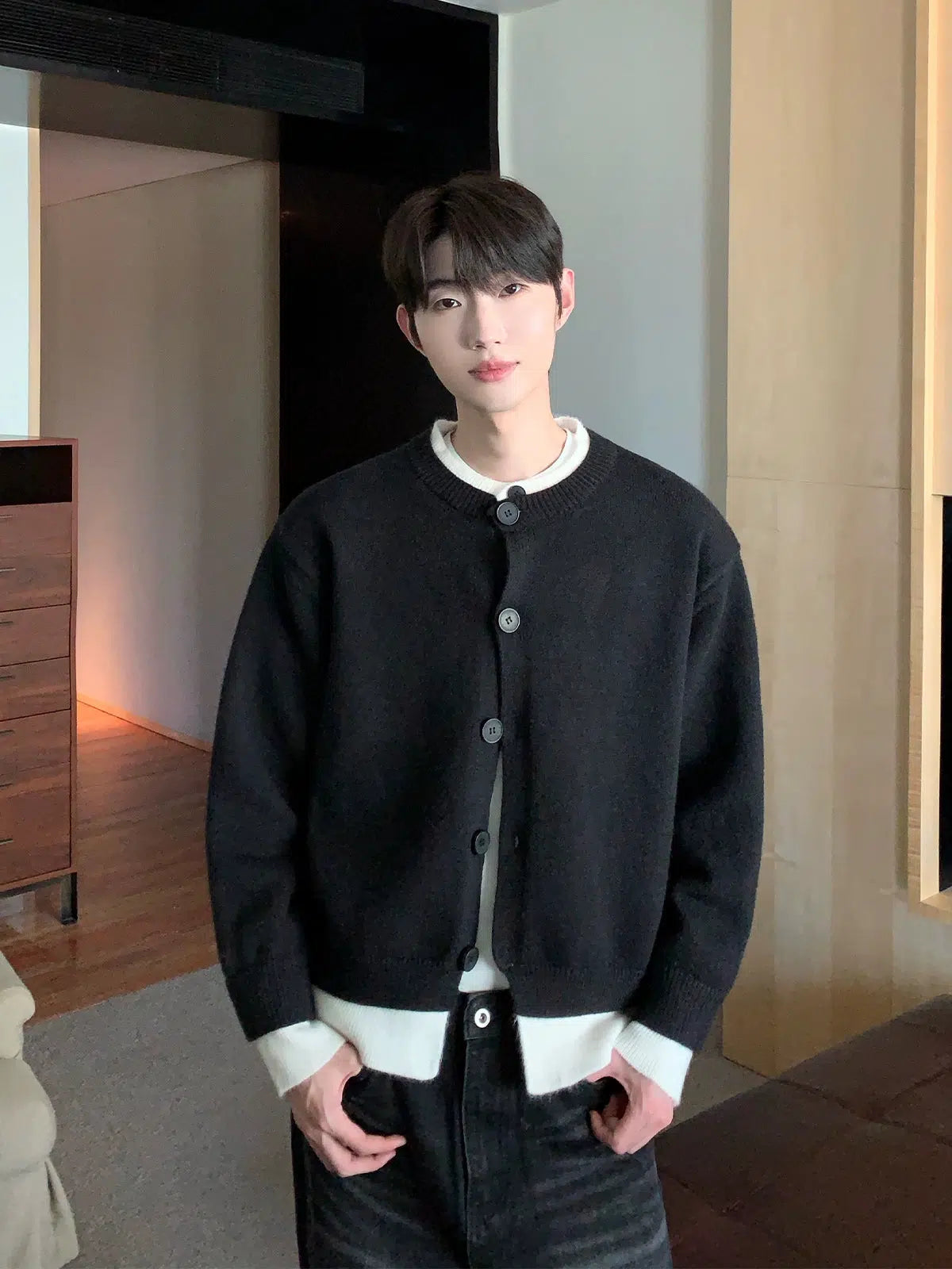 Button Front Crewneck Cardigan