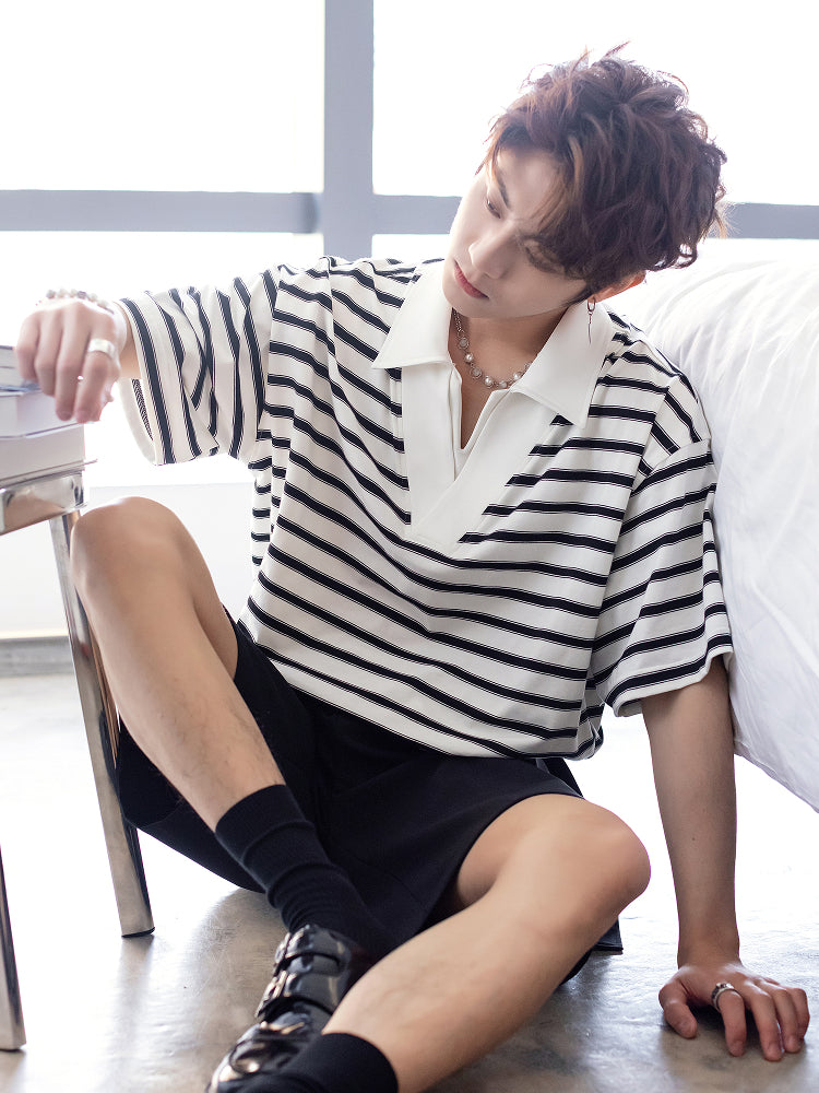 Striped Short-Sleeve Polo Shirt