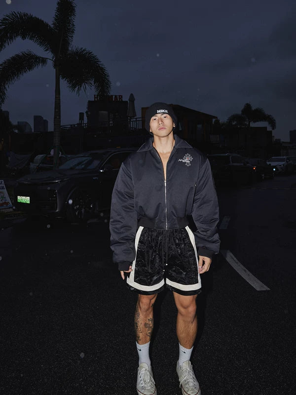 Veste bomber courte en coton brodée avec fermeture éclair 