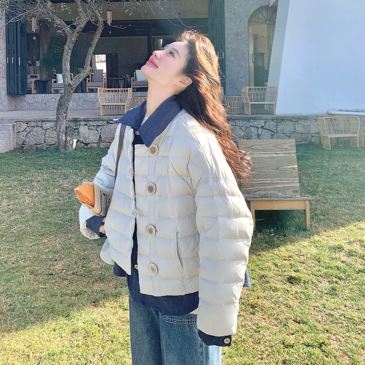 Short Lightweight Colorblock Down Jacket