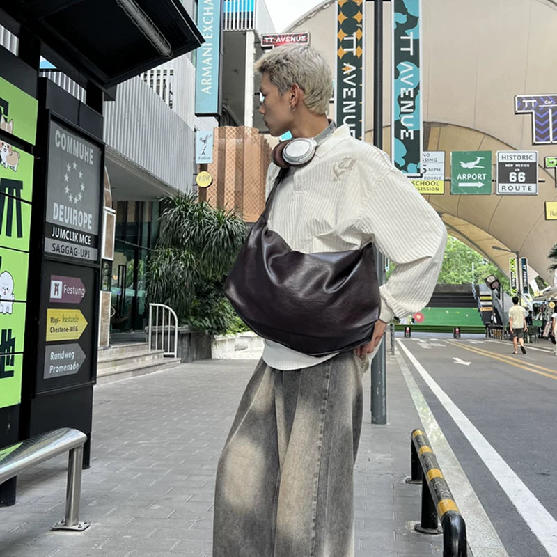 حقيبة توت جلدية بسعة كبيرة على الطراز الكوري 