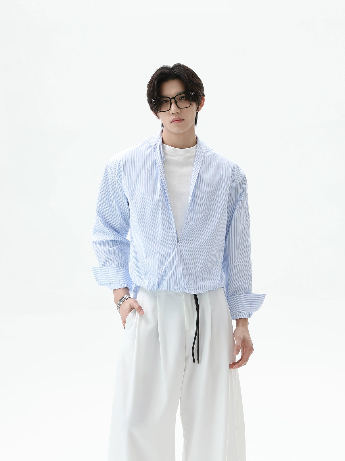 V-Neck Long Sleeve Striped Shirt