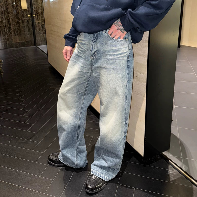 Handgemaakte Verweerde Rechte Jeans Broek 