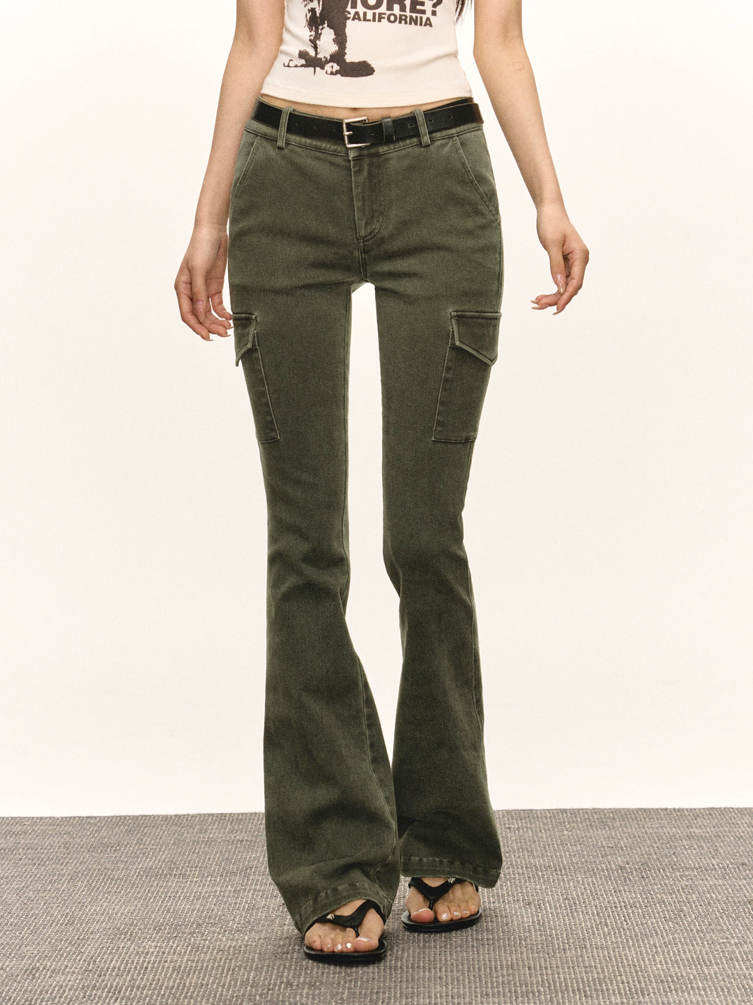 Retro Gewassen Slim Flare Cargo Broek 