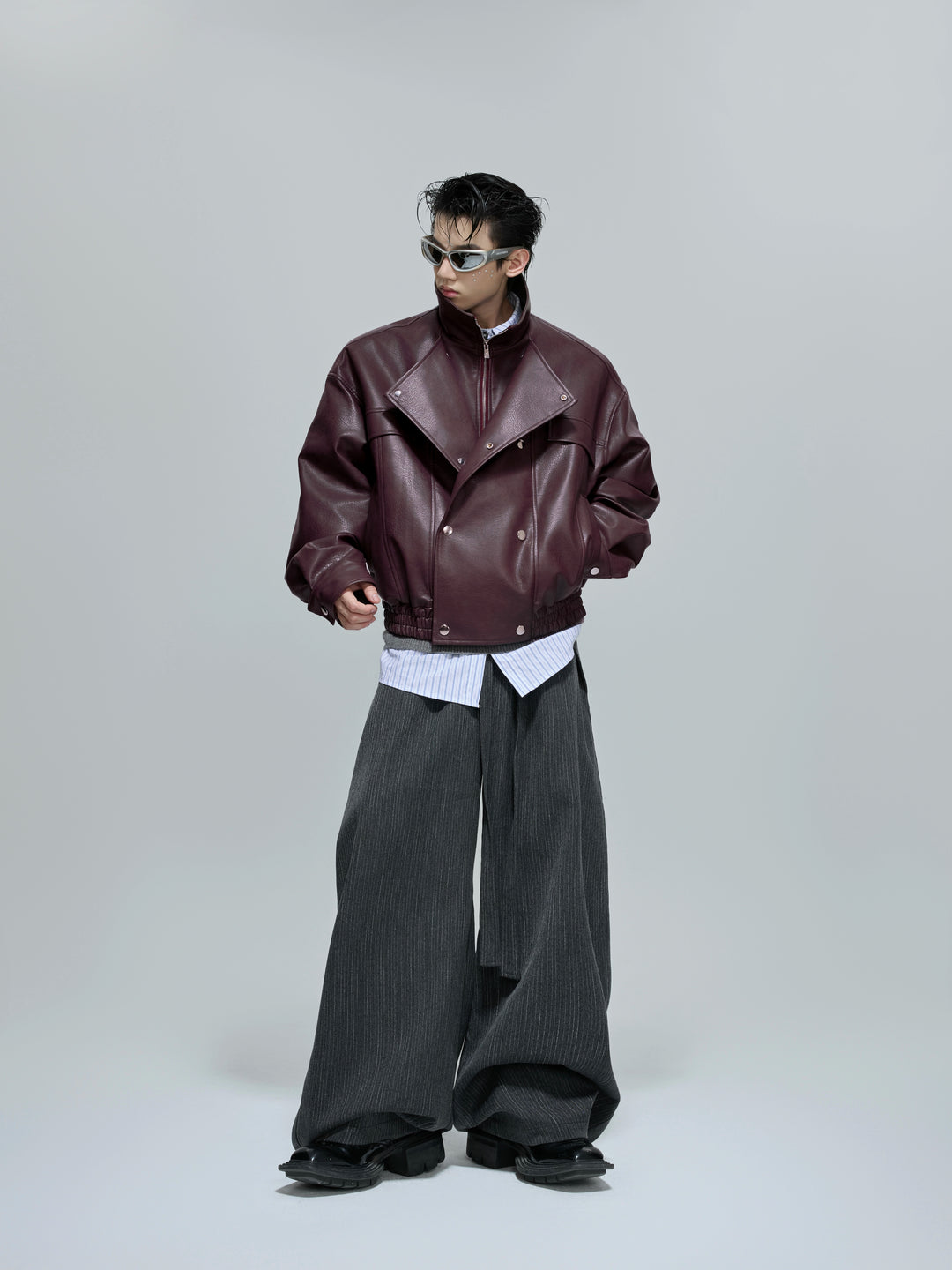 Button Closure Short Leather Jacket
