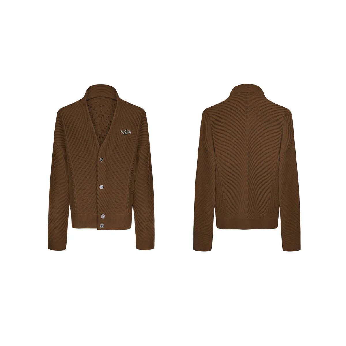 Pleated Knit V-Neck Cardigan