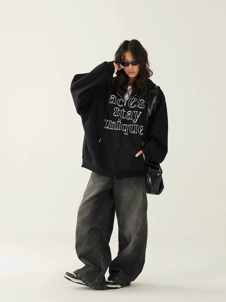 Letter Printed Zip Up Hoodie