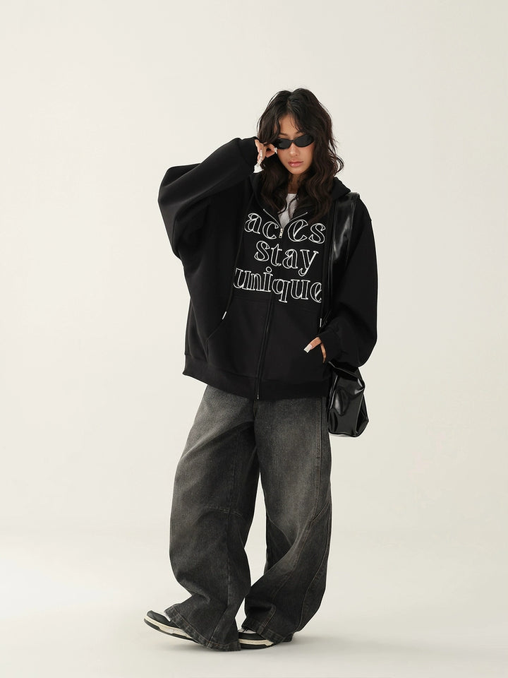 Letter Printed Zip Up Hoodie